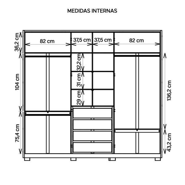 Imagem de Guarda Roupa Casal Mozart 6 Portas 4 Gavetas Branco Caemmun