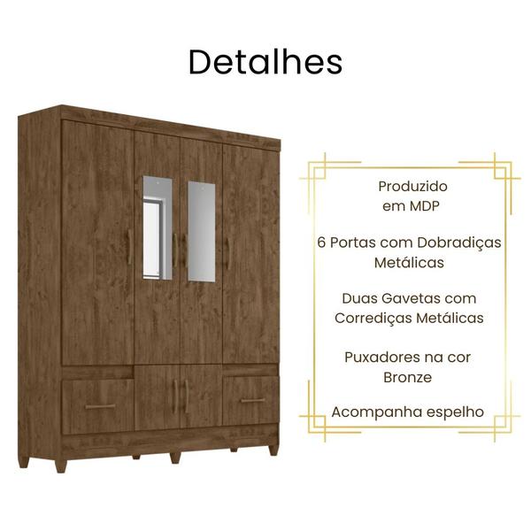 Imagem de Guarda Roupa Casal MS912 Com Espelho 6 Portas Castanho Wood Moval