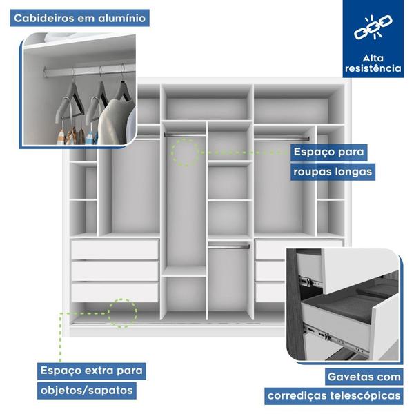 Imagem de Guarda Roupa Casal Nápoli Branco 3 Portas 6 Gavetas Minastex