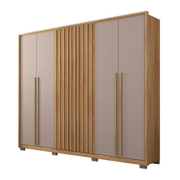 Imagem de Guarda-Roupa Casal New Comodus 6 Portas 6 Gavetas Ripado Buriti/Fendi - Caemmun