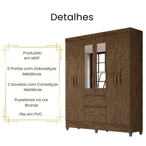 Imagem de Guarda Roupa Casal New Cuba 6 Portas Castanho Wood Moval