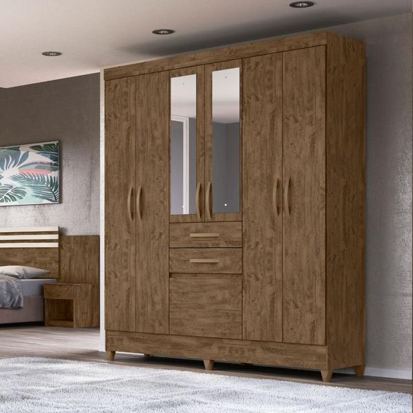 Imagem de Guarda Roupa Casal New Mafra Com Espelho 7 Portas Castanho Wood Moval