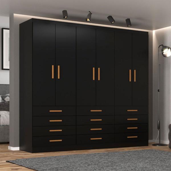 Imagem de Guarda-Roupa Casal New Mônaco 6 Portas 12 Gavetas Preto - Evidência Móveis