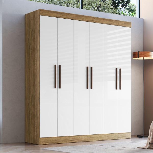 Imagem de Guarda-Roupa Casal New Xangai 6 Portas 2 Gavetas 100% Mdf Off White/Nogueira - Doripel