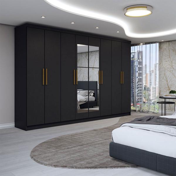 Guarda-Roupa Casal Odisseia 8 Portas 4 Gavetas com Espelho Preto - Panorama Móveis Guarda-Roupa Casal Odisseia 8 Portas 4 Gavetas com Espelho Preto - Panorama Móveis