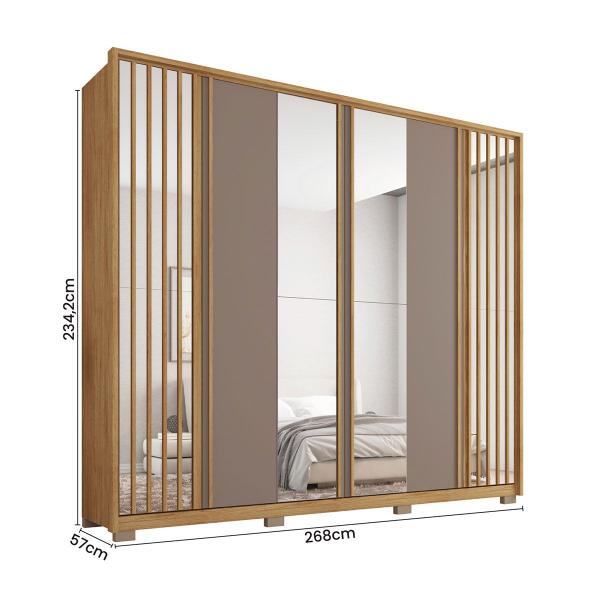 Imagem de Guarda-Roupa Casal Orfeus Lux 6 Portas 6 Gavetas com Espelho Ripado Buriti/Fendi - Caemmun