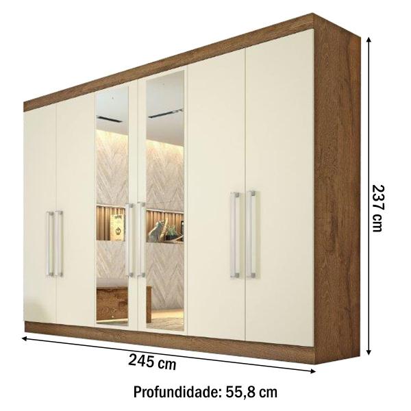 Imagem de Guarda-Roupa Casal Porto 6 Portas 4 Gavetas 100% Mdf Espelhado Brauna/Off White - Panorama Móveis