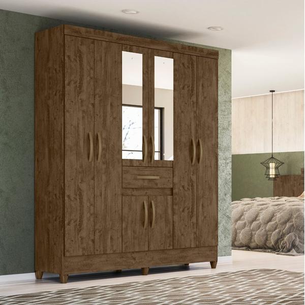 Imagem de Guarda Roupa Casal Portugal Com Espelho 8 Portas Castanho Wood Moval