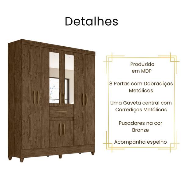 Imagem de Guarda Roupa Casal Portugal Com Espelho 8 Portas Castanho Wood Moval