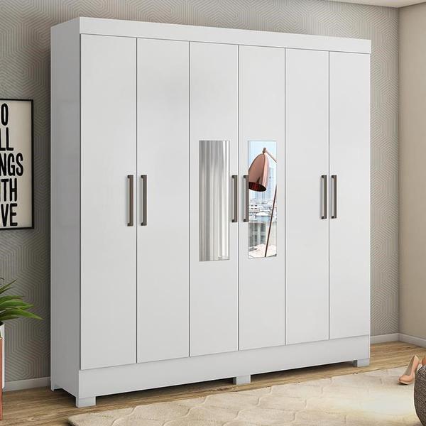 Imagem de Guarda Roupa Casal Prático 6 Portas Branco com Espelho - Demóbile