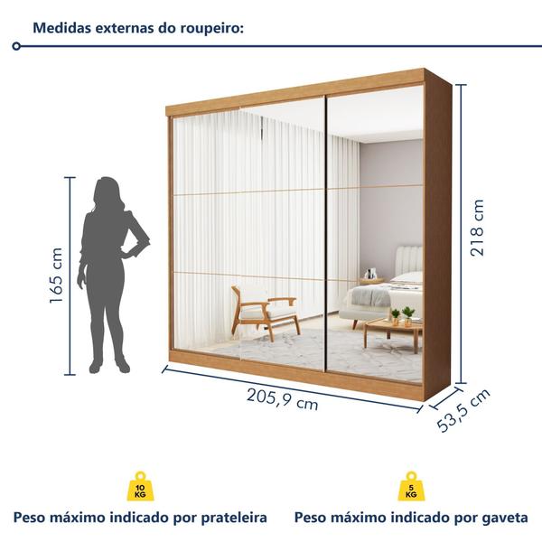 Imagem de Guarda Roupa Casal Premium Isabela 205,9cm com Espelho 3 Portas 4 Gavetas Minastex