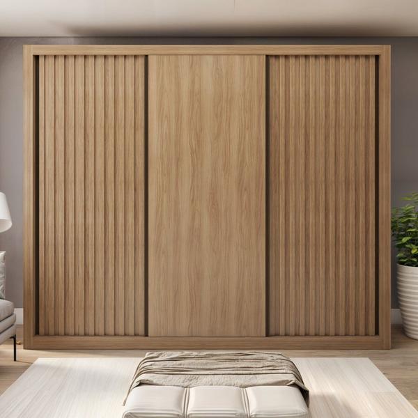 Imagem de Guarda-roupa Casal Premium Nápoli 242cm 2 Portas Ripadas 1 Porta Lisa 6 Gavetas Carvalho