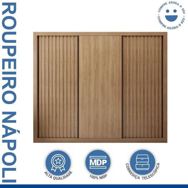 Imagem de Guarda-roupa Casal Premium Nápoli 242cm 2 Portas Ripadas 1 Porta Lisa 6 Gavetas Carvalho