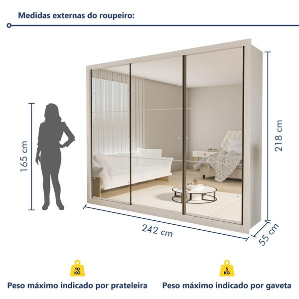 Imagem de Guarda Roupa Casal Premium Ravena 242cm com Espelho 3 Portas 6 Gavetas Espresso Móveis