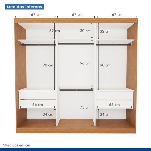 Imagem de Guarda Roupa Casal Premium Rennes 205,9cm com Espelho 3 Portas 4 Gavetas Minastex