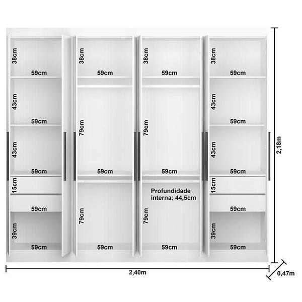 Imagem de Guarda Roupa Casal Prime 1684 com Espelho e Cômoda 2352 com Cabeceira Luiza 140cm Branco - Araplac