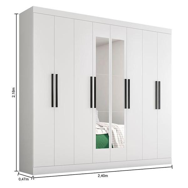 Imagem de Guarda Roupa Casal Prime 1684 com Espelho e Cômoda Excellence 8000 com Cabeceira Luiza 140cm Branco - Araplac