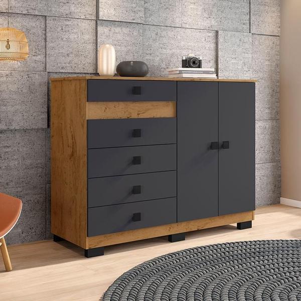 Imagem de Guarda Roupa Casal Prime 1684 com Espelho e Multiuso 6020 com Cômoda 2352 Freijó Carbono - Araplac