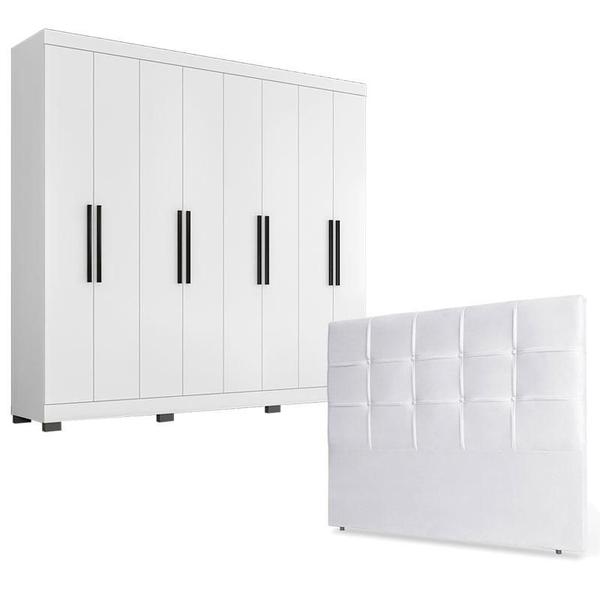 Imagem de Guarda Roupa Casal Prime 1684 com Pés Reto News Cinza e Cabeceira Luiza 140cm Branco - Araplac 