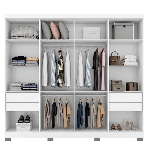 Imagem de Guarda Roupa Casal Prime 1684 com Pés Reto News Cinza e Cômoda Sapateira 8020 com Cabeceira Luiza 140cm Branco - Araplac