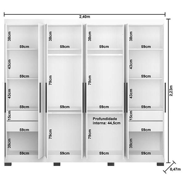 Imagem de Guarda Roupa Casal Prime 1684 com Pés Reto News e Cômoda 2352 Branco - Araplac