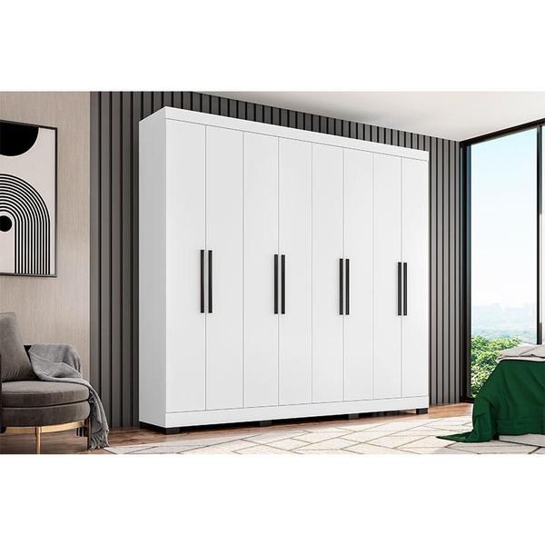 Imagem de Guarda Roupa Casal Prime 1684 com Pés Reto News e Cômoda Excellence 8000 com Cabeceira Luiza 140cm Branco - Araplac