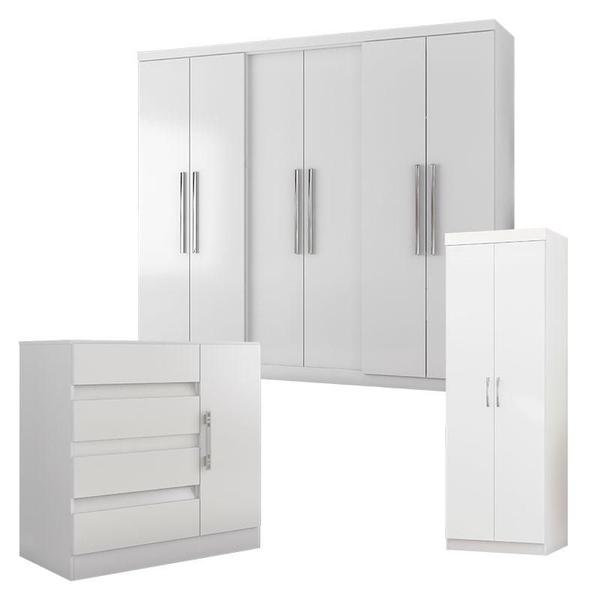 Imagem de Guarda Roupa Casal Prime 6000 Cômoda 8000 e Multiuso 6020 Branco - Araplac