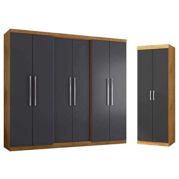 Imagem de Guarda Roupa Casal Prime 6000 e Multiuso 6020 Freijó Carbono - Araplac