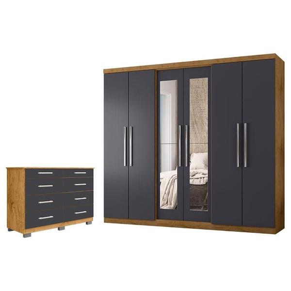 Imagem de Guarda Roupa Casal Prime 7000 com Cômoda 8050 Freijó Carbono - Araplac