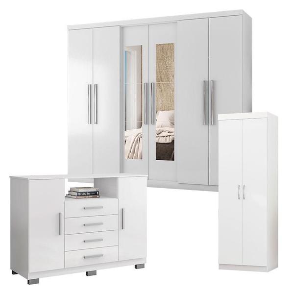 Imagem de Guarda Roupa Casal Prime 7000 Cômoda 8020 e Multiuso 6020 Branco - Araplac