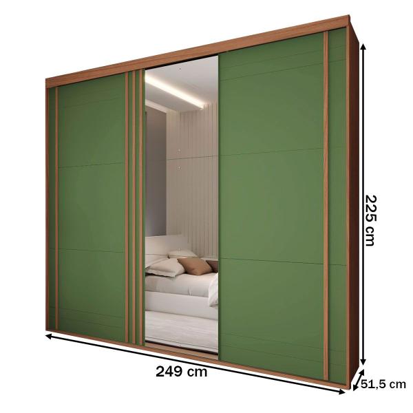 Imagem de Guarda-Roupa Casal Redentor Slim 3 Portas 6 Gavetas com Espelho Nature/Verde - Panorama Móveis