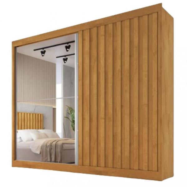 Imagem de Guarda Roupa Casal Ripado com 2 Espelhos 2 Portas de Correr 100 MDF Atlanta Made Marcs