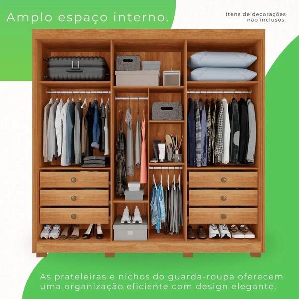 Imagem de Guarda Roupa Casal Ripado com 6 Portas e 6 Gavetas Granada - Sallêto  - Cinamomo/Off