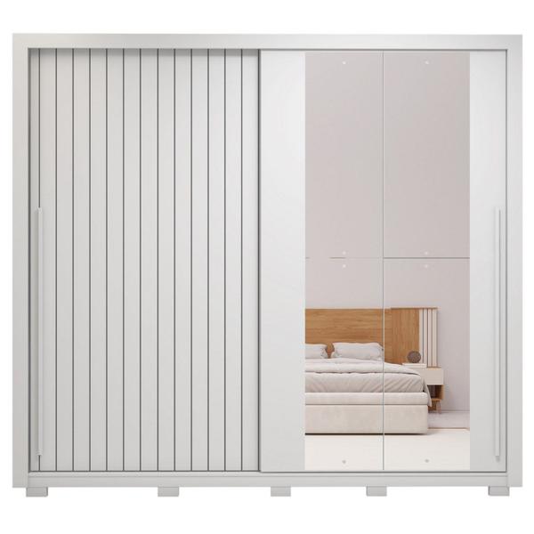 Imagem de Guarda-roupa Casal Ripado com Espelhos 2 Portas e 4 Gavetas Suburban Branco