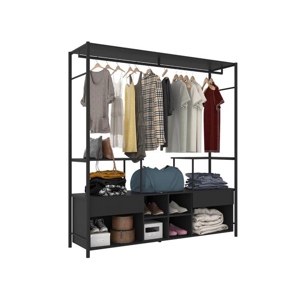 Imagem de Guarda Roupa Casal Roupeiro Closet Barcelona Industrial Preto