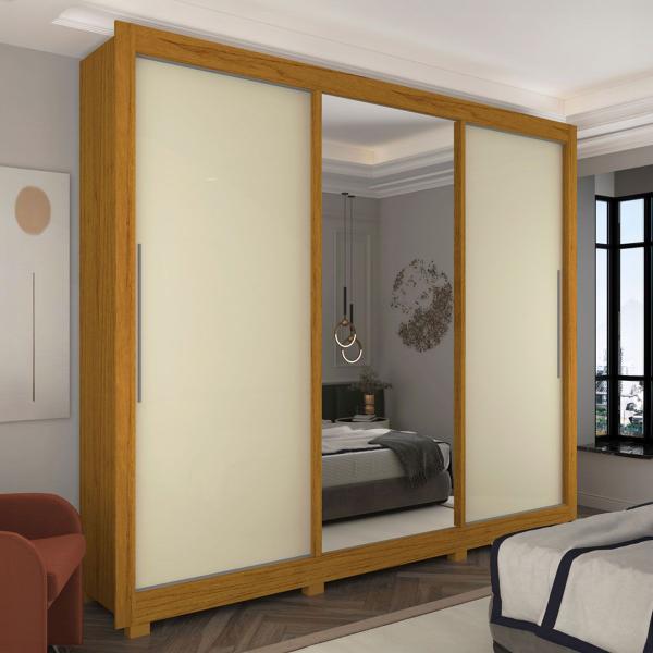 Imagem de Guarda-Roupa Casal Royale 3 Portas 4 Gavetas 100% Mdf com Espelho Flex Naturale/Off White - Gelius