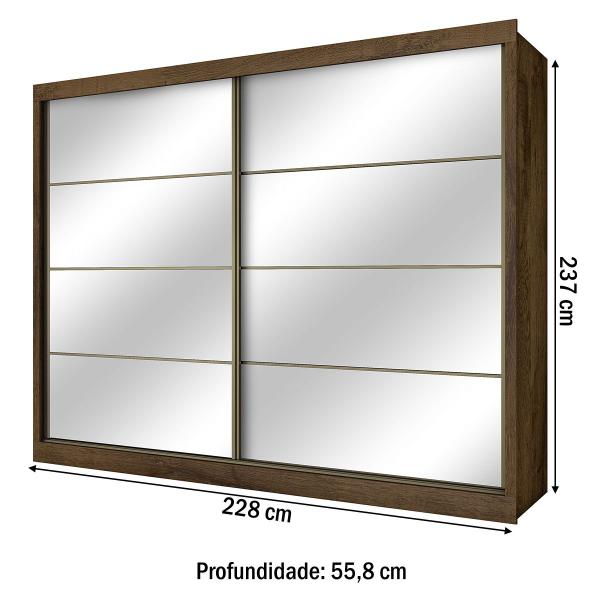 Imagem de Guarda-Roupa Casal Royale Plus 2 Portas 6 Gavetas Espelhado 100% MDF Brauna - Pnr Móveis