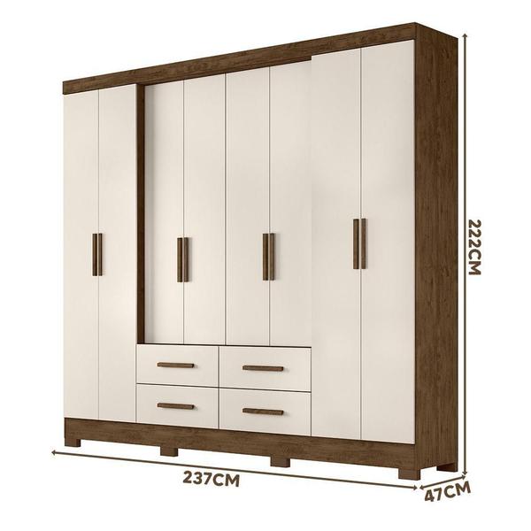 Imagem de Guarda Roupa Casal San Lorenzo 8 Portas 4 Gavetas Moval Castanho Wood / Baunilha