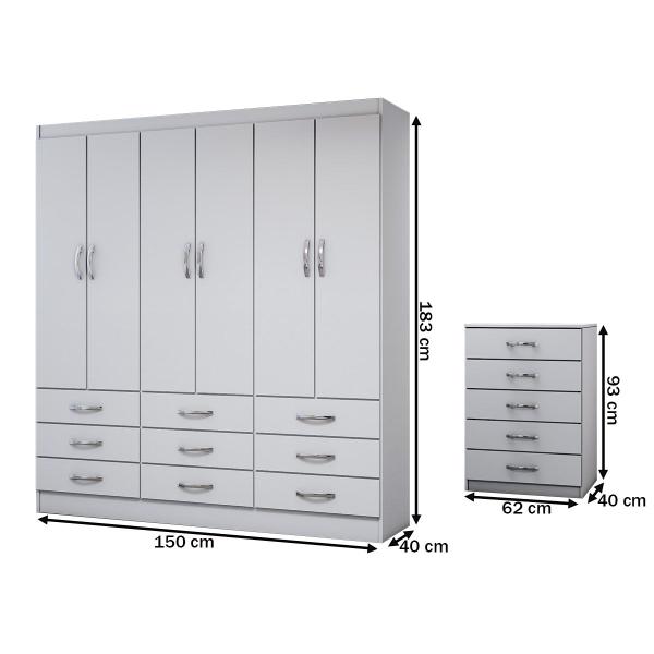 Imagem de Guarda-Roupa Casal Stella 6 Portas 9 Gavetas com Cômoda 5 Gavetas Branco - Panorama Móveis