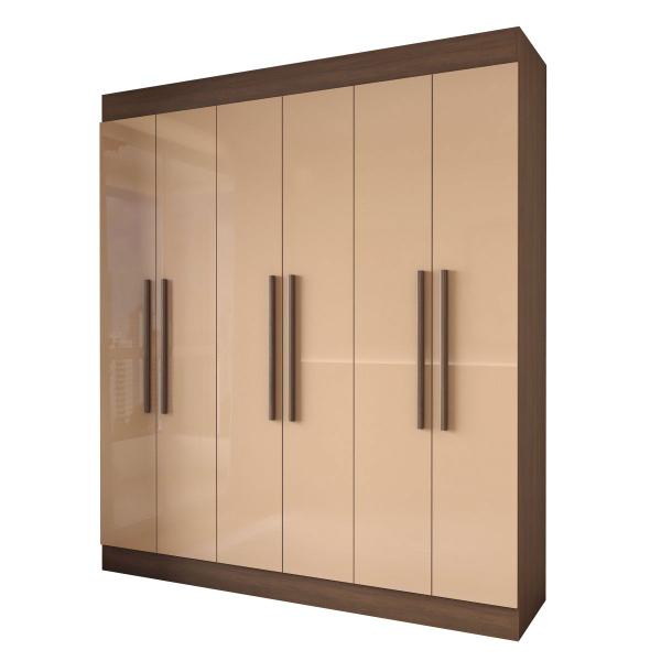 Imagem de Guarda-Roupa Casal Suíça 6 Portas 2 Gavetas 100% Mdf Castanho/Nude - Panorama Móveis