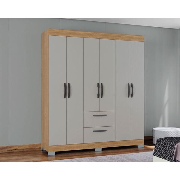 Imagem de Guarda Roupa Casal Tóquio 6 Portas com Armário Multiuso 2 Portas Damasco Off White - Poquema