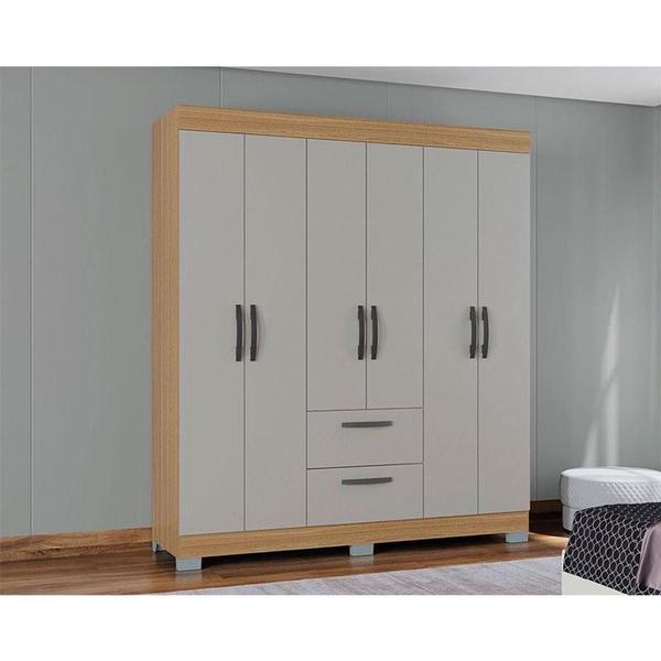 Imagem de Guarda Roupa Casal Tóquio 6 Portas Com Armário Multiuso 2 Portas Pequeno Damasco Off White - Poquema