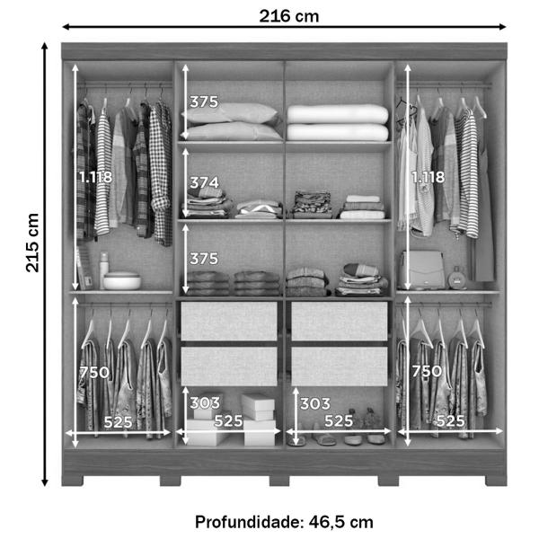 Imagem de Guarda-Roupa Casal Toscano 8 Portas 4 Gavetas Castanho Hp - Briz