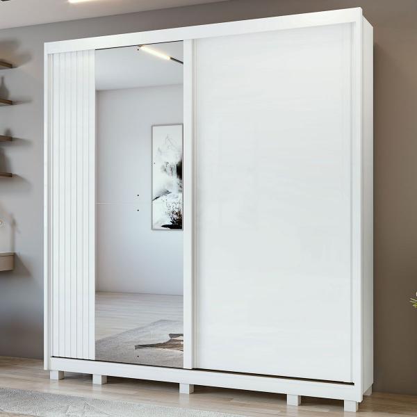 Imagem de Guarda-Roupa Casal Velaris 2 Portas com pés e Espelho 100% Mdf Branco 65299.3 - Móveis Lopas