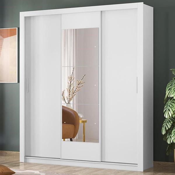 Imagem de Guarda Roupa Casal Vero 3 Portas Branco com Espelho - Demóbile