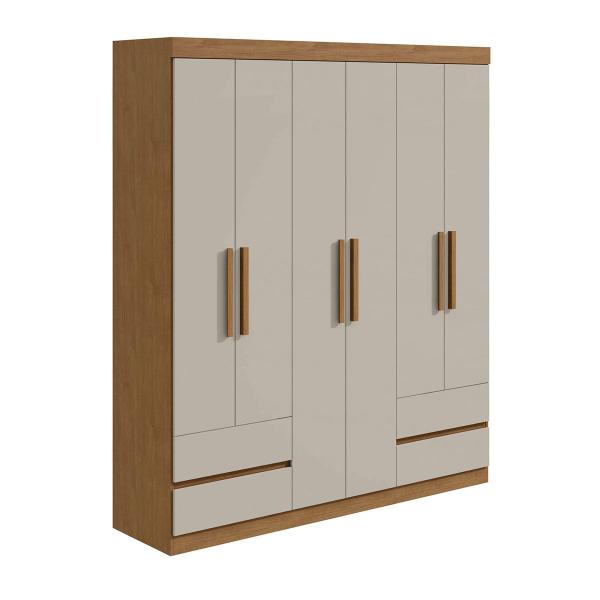 Imagem de Guarda-Roupa Casal Zeus 6 Portas 4 Gavetas Amêndoa Clean/Off White 59617.52 - Móveis Lopas