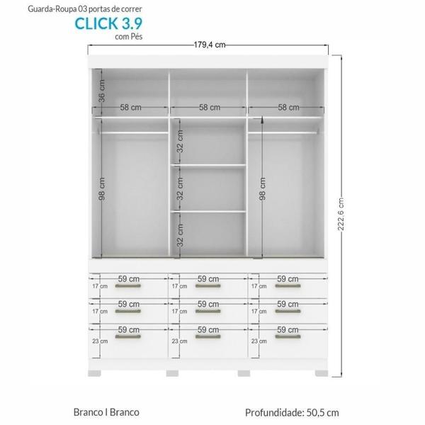 Imagem de Guarda Roupa Click com 3 Portas e Pés - Branco