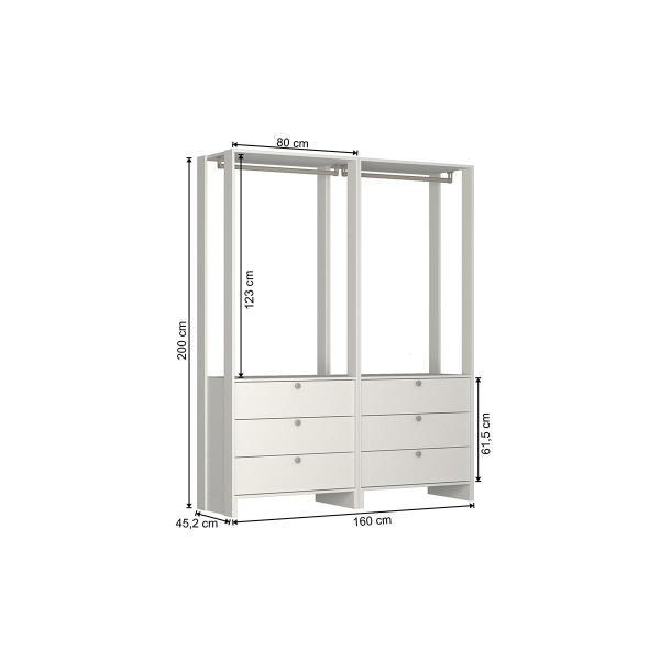 Imagem de Guarda-Roupa Closet 1,6m com Cabideiros e Gavetas Branco