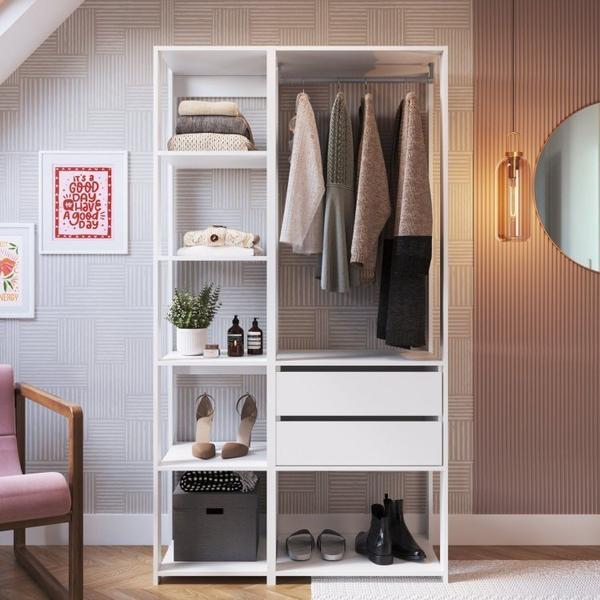 Imagem de Guarda Roupa Closet 2 Peças com 1 Cabideiro 2 Gavetas e 6 Nichos Easy Prodecor