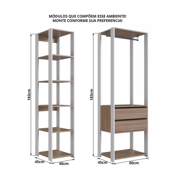 Imagem de Guarda Roupa Closet 2 Peças com 1 Cabideiros 2 Gavetas e 6 Nichos Easy Prodecor